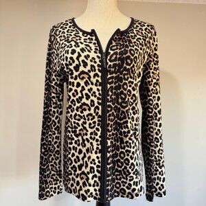 RAFAELLA Zip Down Cheetah Print Long Sleeve Cardigan Top